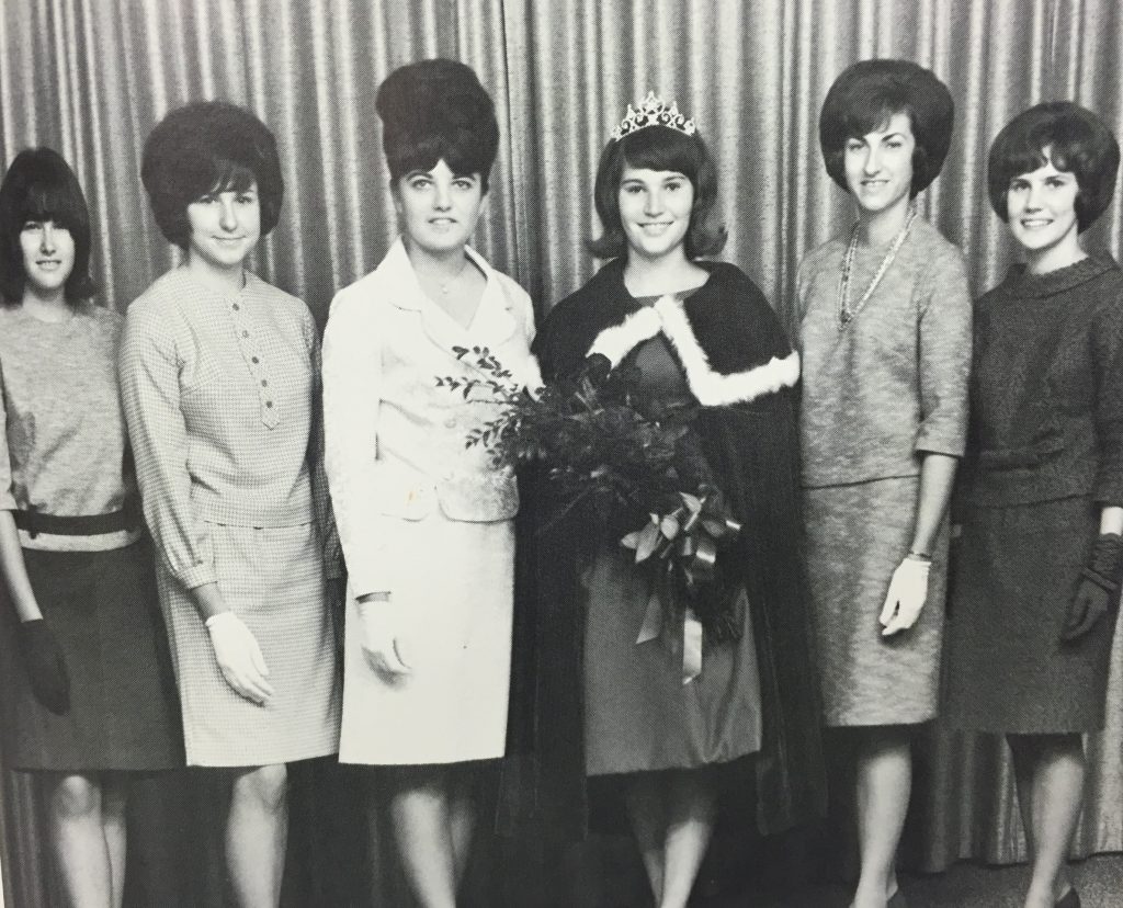 Six female homecoming candidates from 1966 standing for a photo.