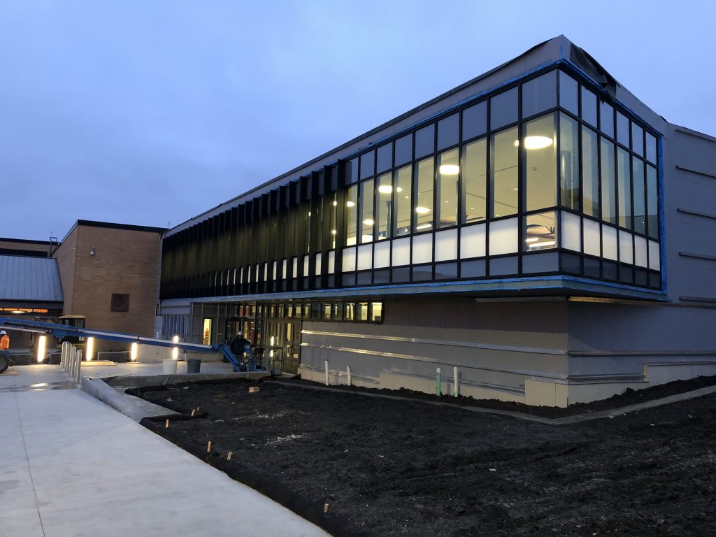 Photo of the new Prairie High School entrance.