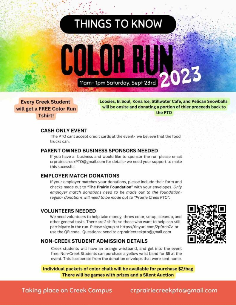 Creek Color Run Campus Message Image and INFO